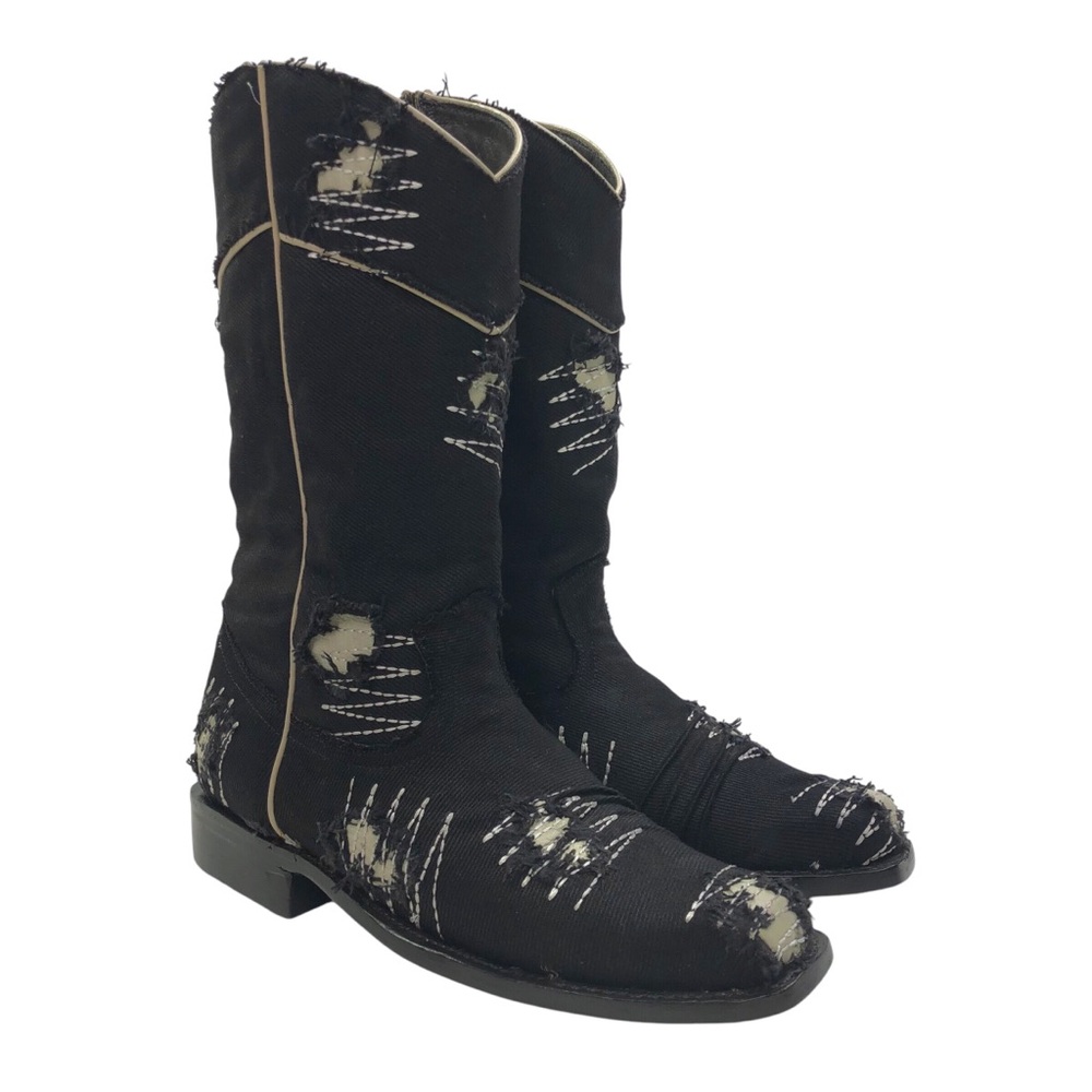 King Exotic Men's Denim Distressed Fabric Cowboy Boots Size 8.5 EE Black Western